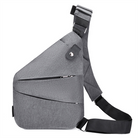 Graue, diebstahlsichere Schultertasche für Herren, ideal für Reisen und Business, mit Sicherheitsgurt.