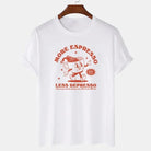 Weißes T-Shirt mit rotem Aufdruck "More Espresso Less Depresso", Cartoon-Kaffeetasse, lustiges Design, Baumwolle, Unisex, modisch.