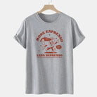 Graues T-Shirt mit rotem Aufdruck "More Espresso Less Depresso", Cartoon-Design, lässige Mode, Baumwolle, Unisex, trendiges Statement-Shirt.