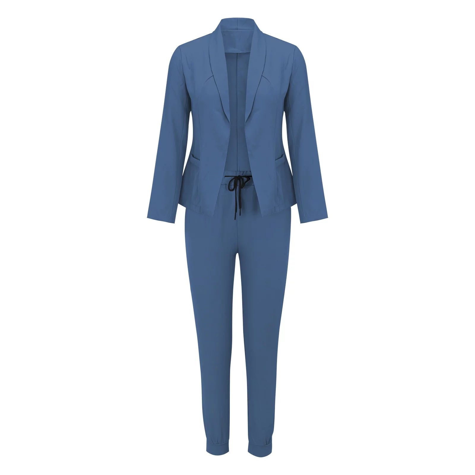 Damen-Jogginganzug in Blau, bestehend aus Jacke und Hose, ideal für Freizeit und Sport. Bequeme Passform, modisch und vielseitig einsetzbar.