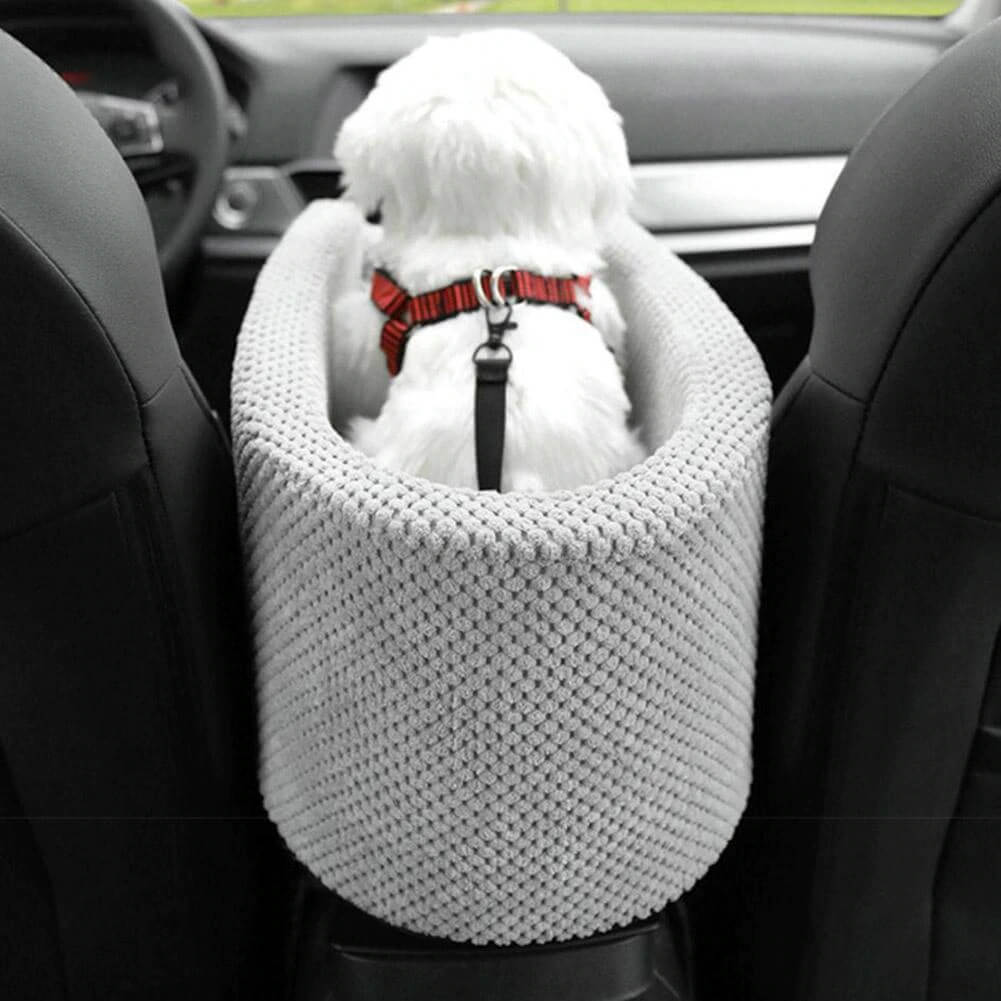 Hundesitz fürs Auto, grau, sicher und bequem, ideal für kleine Hunde. Perfekt für Reisen, schützt Autositze, einfache Installation.
