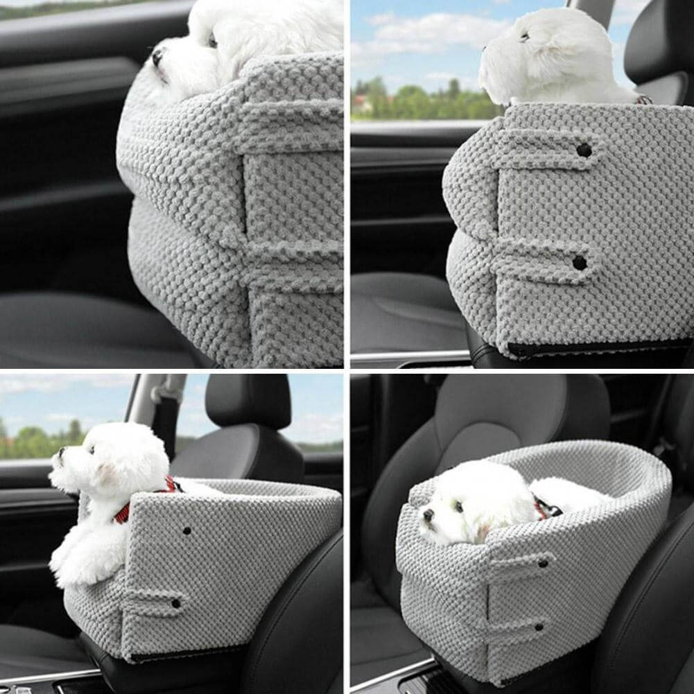Hundesitz fürs Auto, grau, gestrickt, sicher und bequem, ideal für kleine Hunde, einfache Installation, schützt Autositze, waschbar.