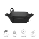 Schwarze, diebstahlsichere Sling-Tasche, wasserdicht, ergonomisch, erweiterbar, kratzfest.