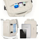Wasserdichter, erweiterbarer Rucksack in Beige, ideal für 17-Zoll-Laptops. Perfekt für Reisen und Business, mit mehreren Fächern und USB-Anschluss.