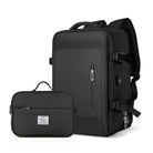 Schwarzer Laptop-Rucksack mit USB-Anschluss und passender Tasche, ideal für Reisen und Business. Wasserabweisend, stilvoll und funktional.
