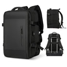 Schwarzer, multifunktionaler Laptop-Rucksack mit USB-Anschluss, ideal für Reisen und Business. Wasserabweisend, ergonomisch, mit vielen Fächern.