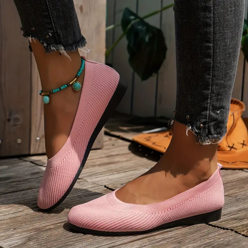 Damen Ballerinas in Rosa, gestricktes Design, bequem und stilvoll. Perfekt für Freizeit und Alltag. Modetrend 2023, Schuhe für Frauen.