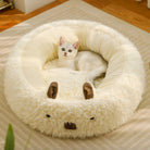 Katzenbett Alpaka-Form, flauschig, warm, abnehmbar, cremefarben, Haustierbett.