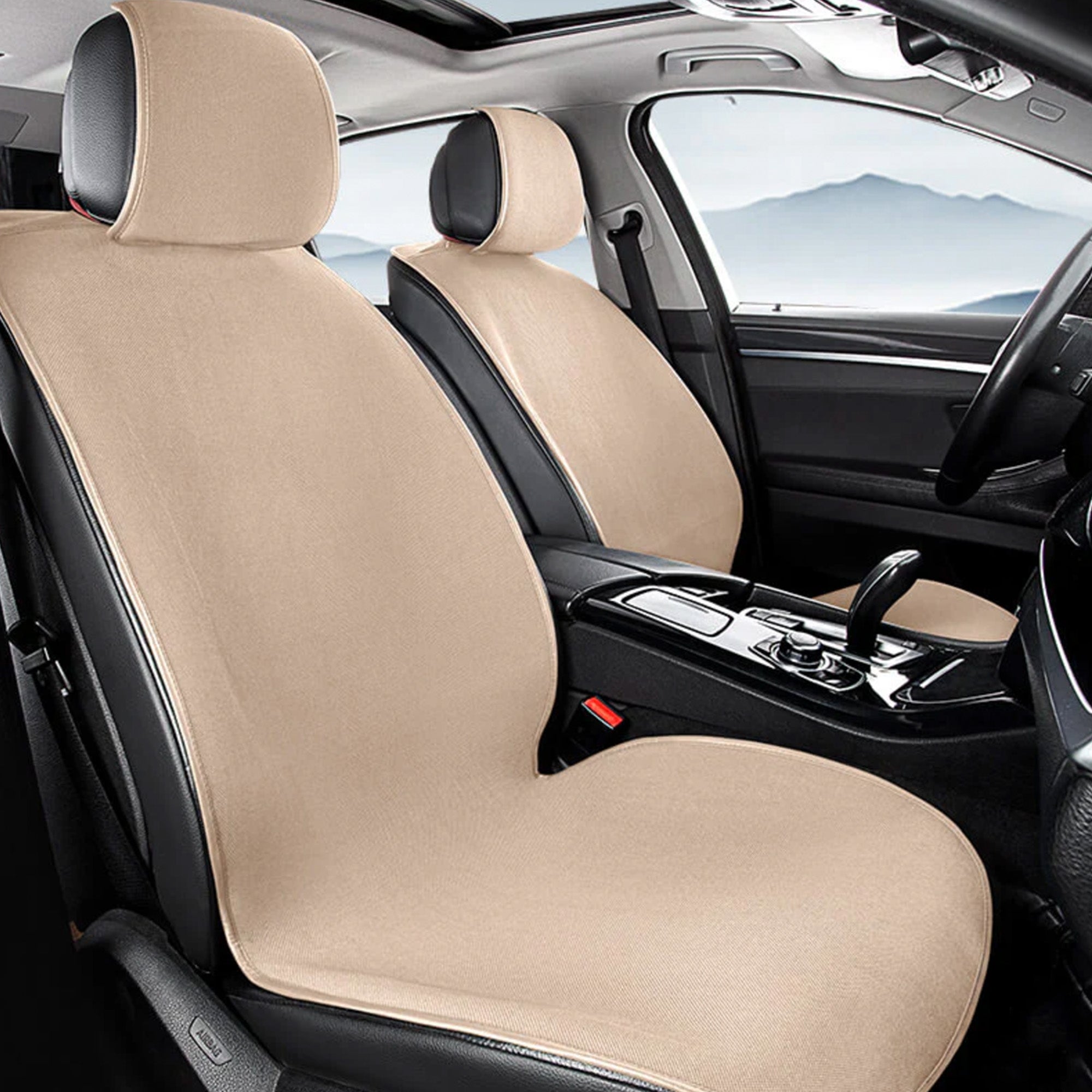 Beige Auto Sitzbezug Set, kratzfest, atmungsaktiv, Chenille-Material, vordere Sitze.