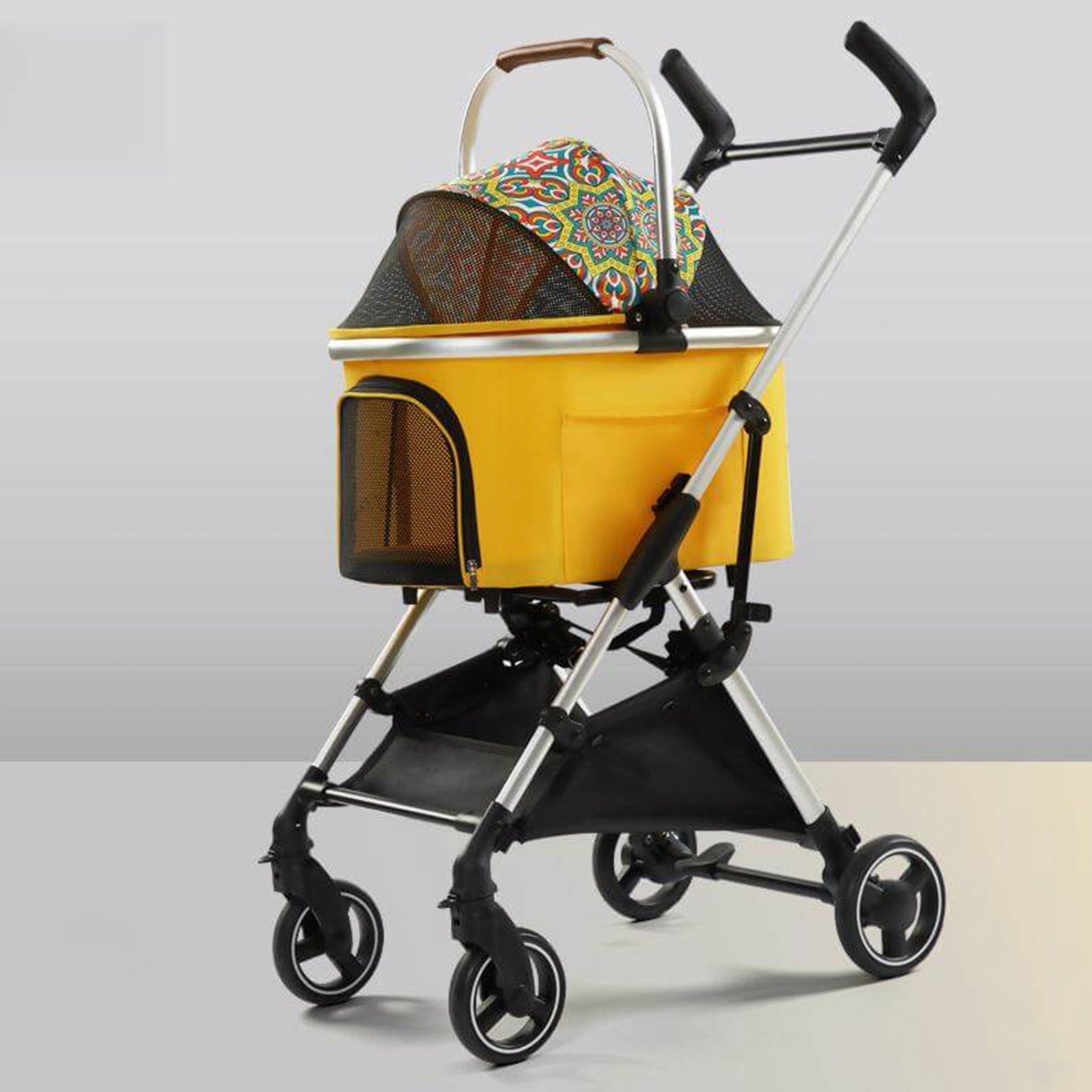 Gelber 2-in-1 Haustierwagen aus Aluminium, ultraleicht, abnehmbar, für Welpen.