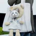 Tragetasche für Haustiere, tragbar, atmungsaktiv, Designer, beige, mit Plüschkatze.