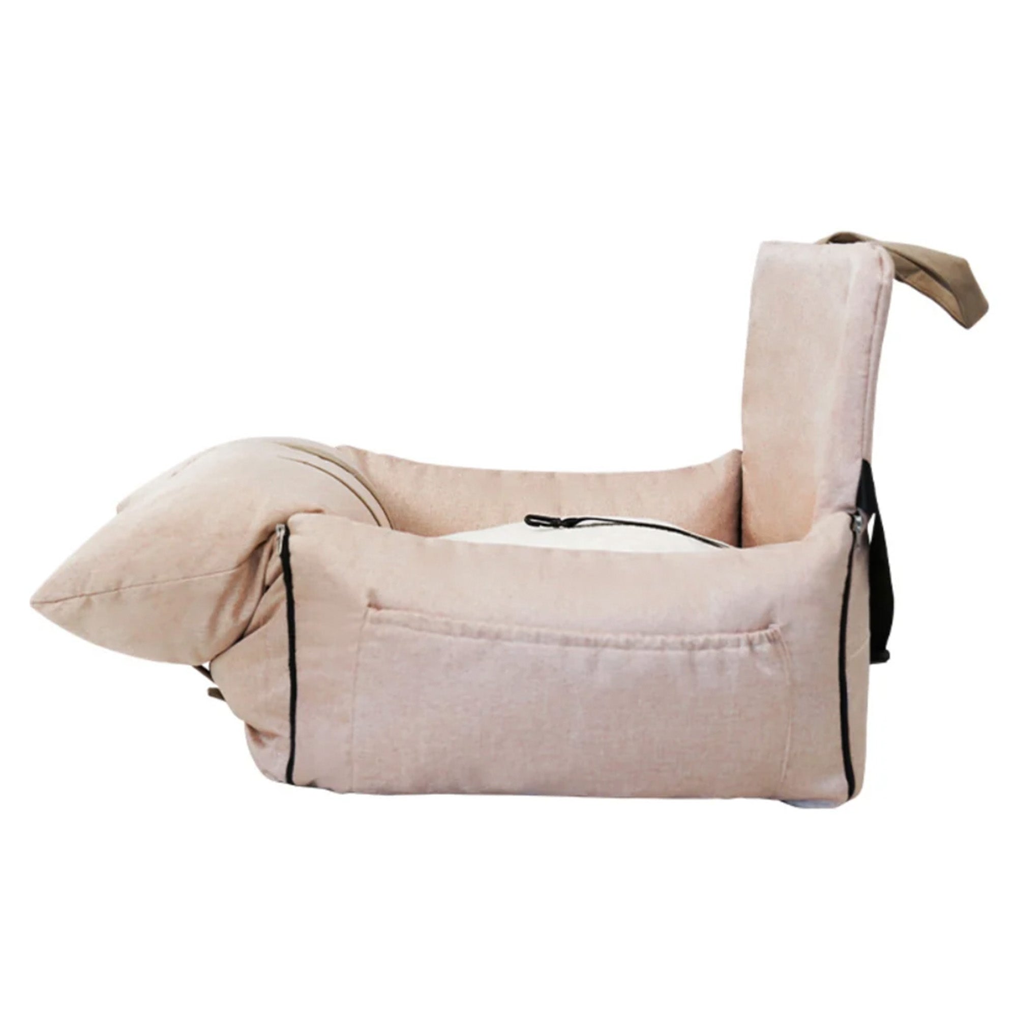 Orthopädischer beige Haustier-Autositz, multifunktional, Sicherheitsbett für Hunde.