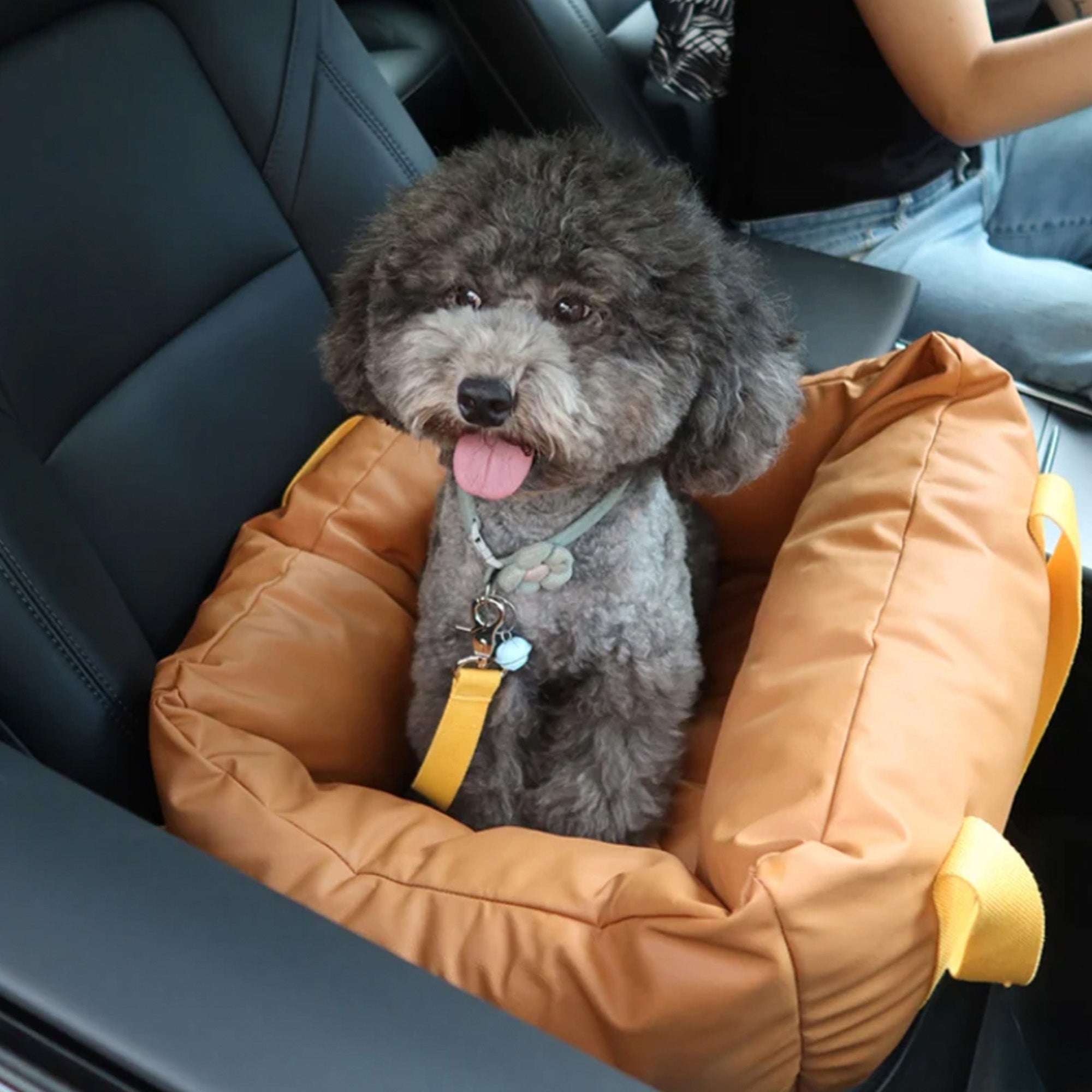 Hundebett Auto wasserdicht, braun, mit Sicherheitsgurt, ideal für Reisen, großer Komfort.
