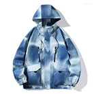Blaue Regenjacke mit Kapuze, wasserabweisend, Unisex, Outdoor-Bekleidung, modisches Design.