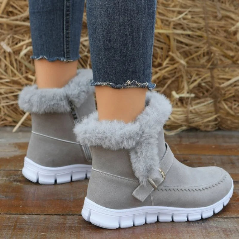 Damen Winterstiefel, grau, mit Kunstfell, rutschfeste Sohle, warm gefüttert, ideal für kalte Tage, modisch und bequem, perfekte Passform.