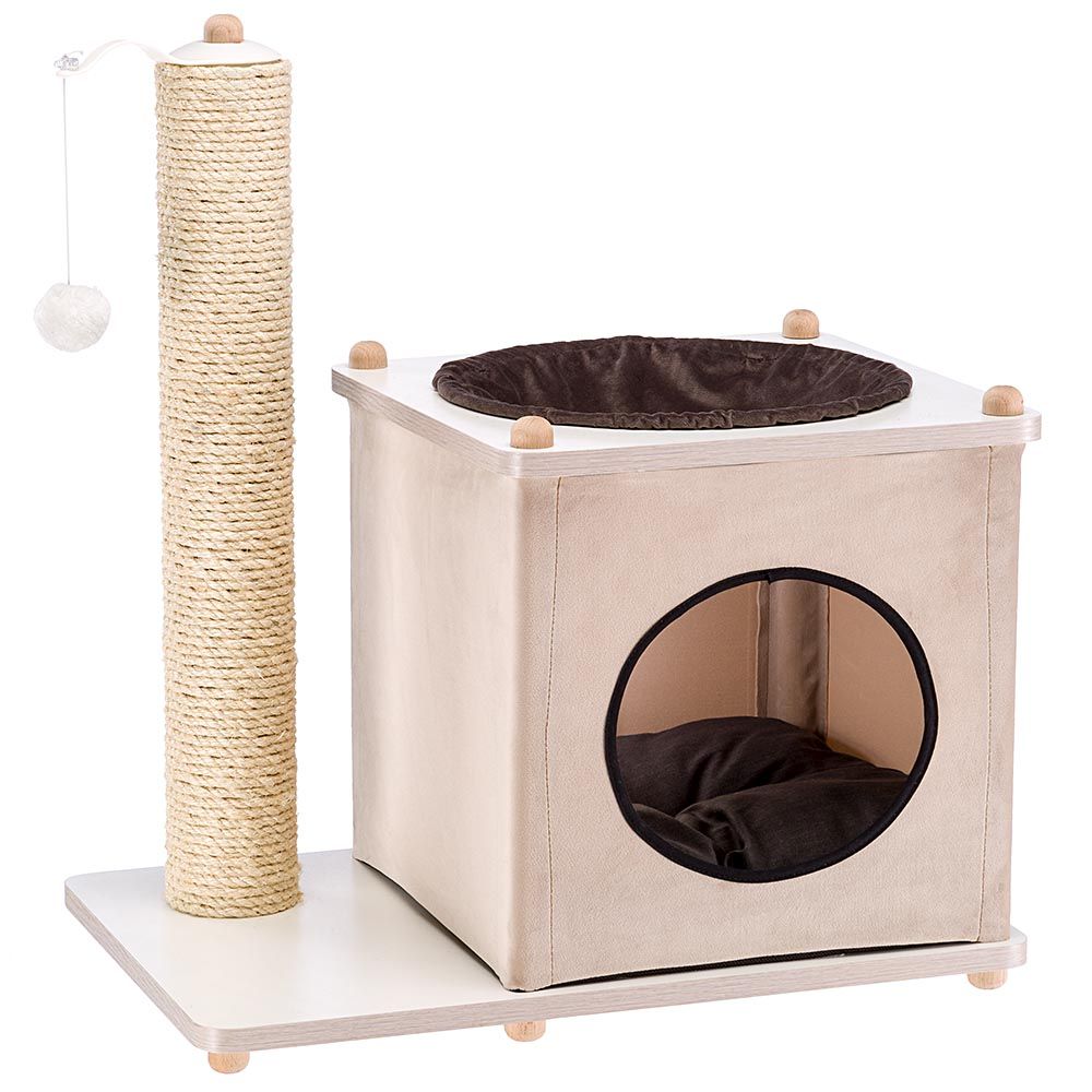 Kratzbaum mit Sisalstamm und Katzenhöhle, ideal für Katzen zum Kratzen und Entspannen. Perfektes Katzenmöbel für Spiel und Ruhe.