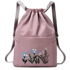 Rosa Rucksack mit Blumenmuster, Kordelzug, verstellbare Träger, modisch, praktisch.