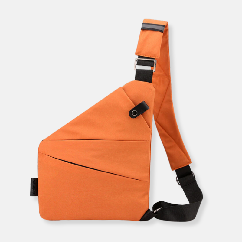 Orange Umhängetasche, modernes Design, verstellbarer Gurt, ideal für Reisen und Alltag.