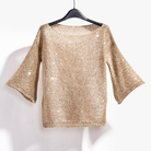 Goldener Pailletten-Pullover für Damen, langärmelig, Rundhals, glänzend, modisch, ideal für Partys und festliche Anlässe.