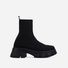 Schwarze Chunky-Sohle Plattform Sock Boots für Damen, mittelhoch, dehnbares Material, ideal für Herbst und Winter, modische Chelsea-Biker-Stiefeletten.