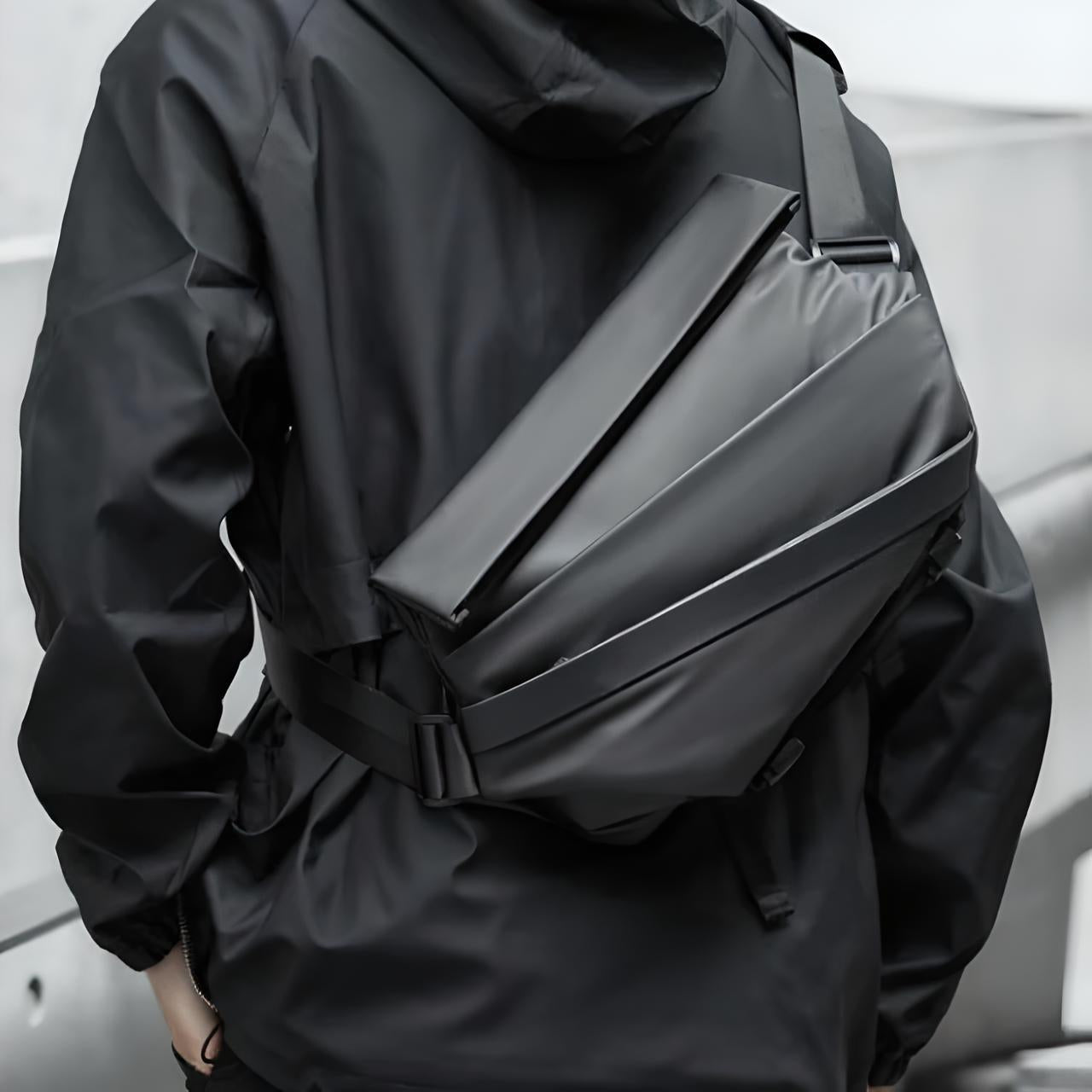 Schwarze Umhängetasche aus Leder, modern, wasserdicht, für Herren, urbaner Stil.