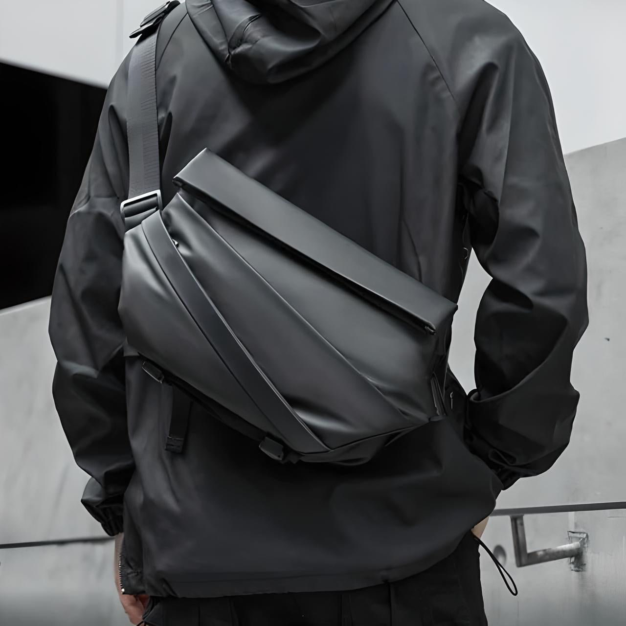 Schwarze Umhängetasche aus Leder, modern, wasserdicht, für Herren, urbaner Stil.