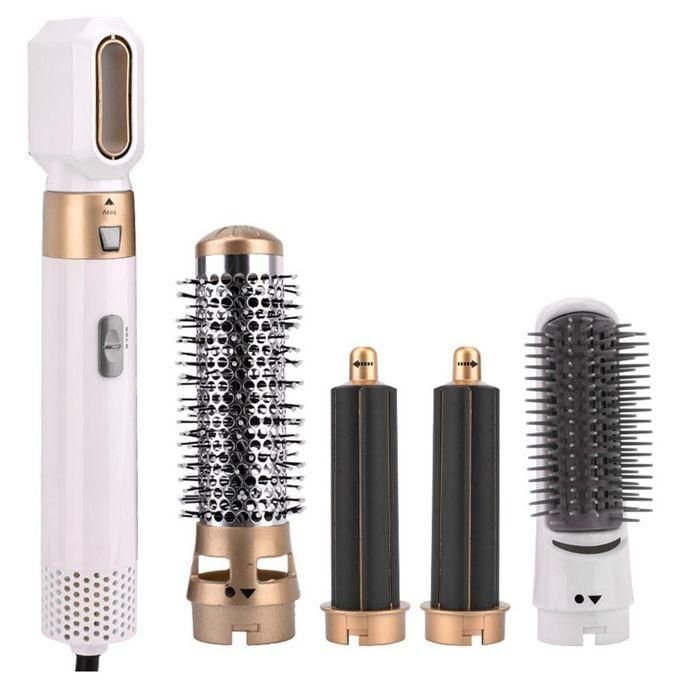 Multifunktionaler Haartrockner mit austauschbaren Aufsätzen: Lockenstab, Rundbürste, Glättbürste. Perfekt für vielseitiges Haarstyling.