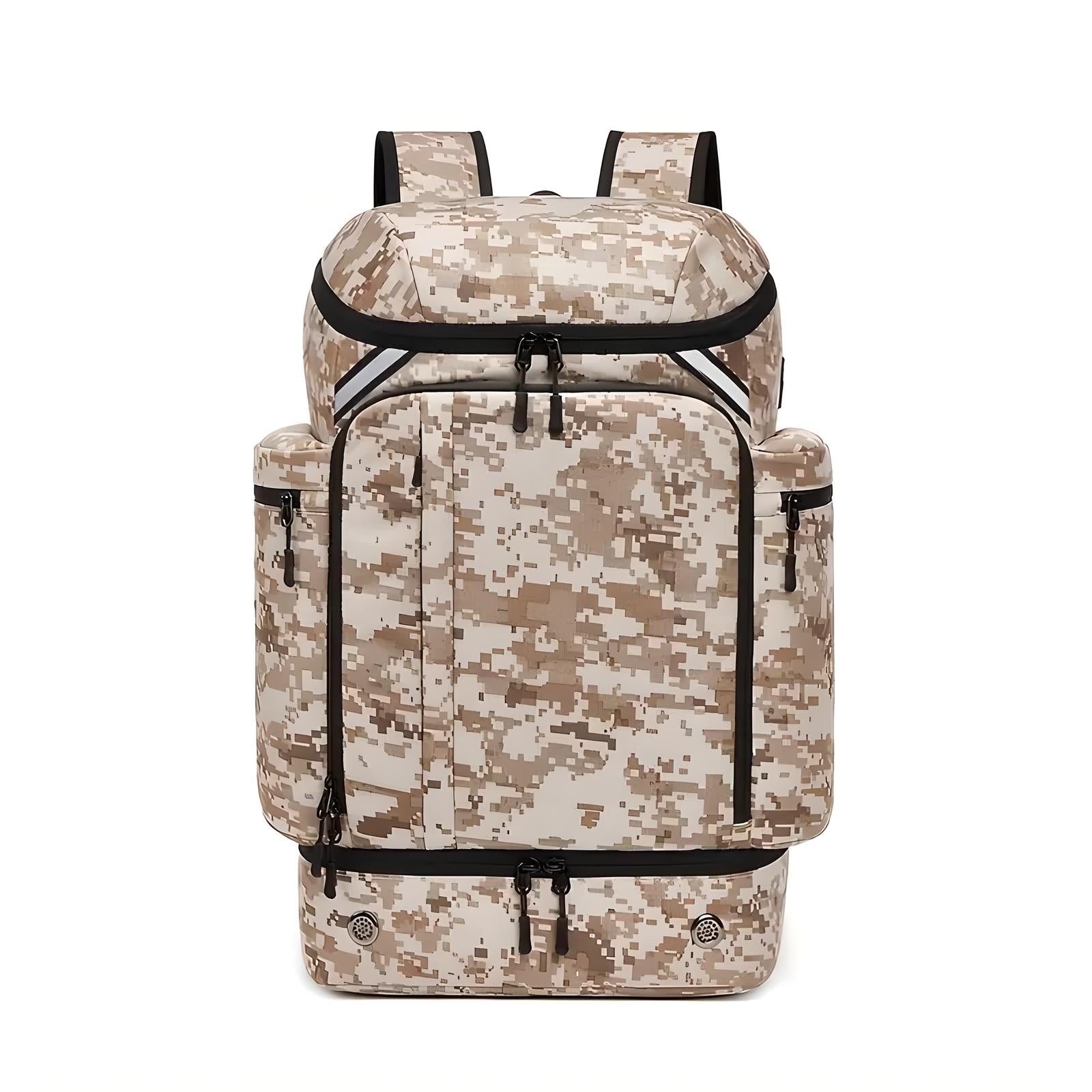 Tarnmuster-Rucksack, beige, wasserdicht, Outdoor, Camping, Wandern, großer Stauraum, robust.