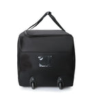 Schwarze Rolltasche mit Griff, ideal für Reisen, strapazierfähiges Material, zwei Räder.