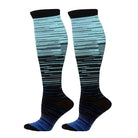 Kniestrümpfe blau-schwarz gestreift, Kompressionsstrümpfe, Unisex, atmungsaktiv, bequem.