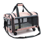 Rosa Haustier-Transporttasche mit Rollen, Netzfenstern und Schultergurt für Katzen und Hunde.