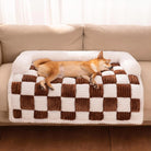 Hundematte kariert creme-braun, gemütlich, Möbel-Schutz, Hundebett, Sofaüberwurf.