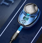 Elektrischer Rasierer blau, USB-Ladekabel, LED-Anzeige, tragbar, kabellos, Herrenpflege.
