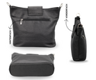 Schwarze Lederhandtasche mit Reißverschluss, Vorder- und Hinterfach. Stilvoll, praktisch, ideal für Damenmode und Accessoires.