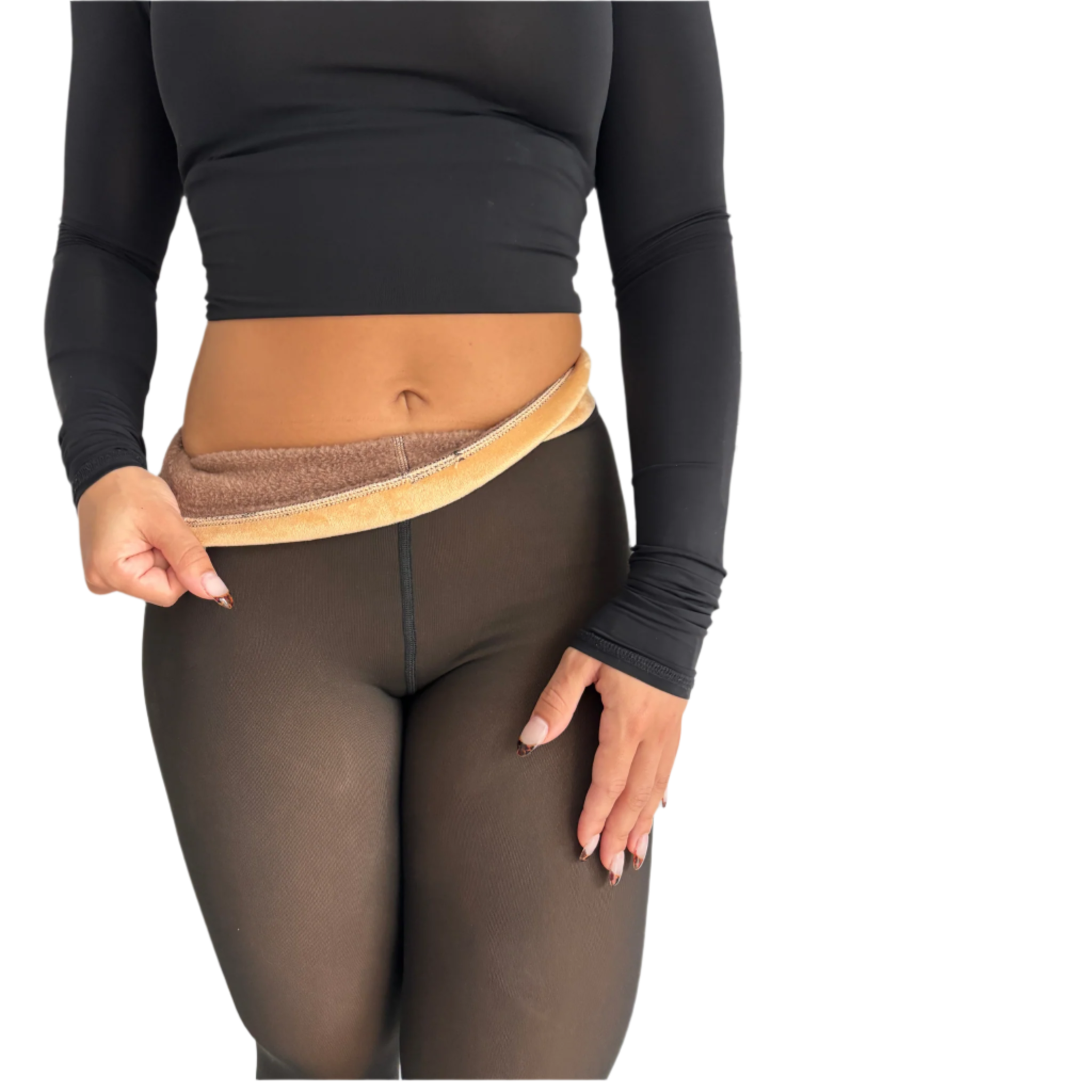 Fleecegefütterte Leggings für Damen, ideal für kalte Tage. Hoher Bund, nahtloses Design, bequem und warm. Perfekt für Wintermode.