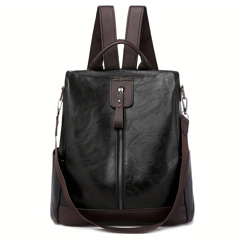 Schwarzer Leder-Rucksack mit Reißverschluss, verstellbaren Trägern und modernem Design. Perfekt für Reisen und Alltag. Hochwertige Verarbeitung.