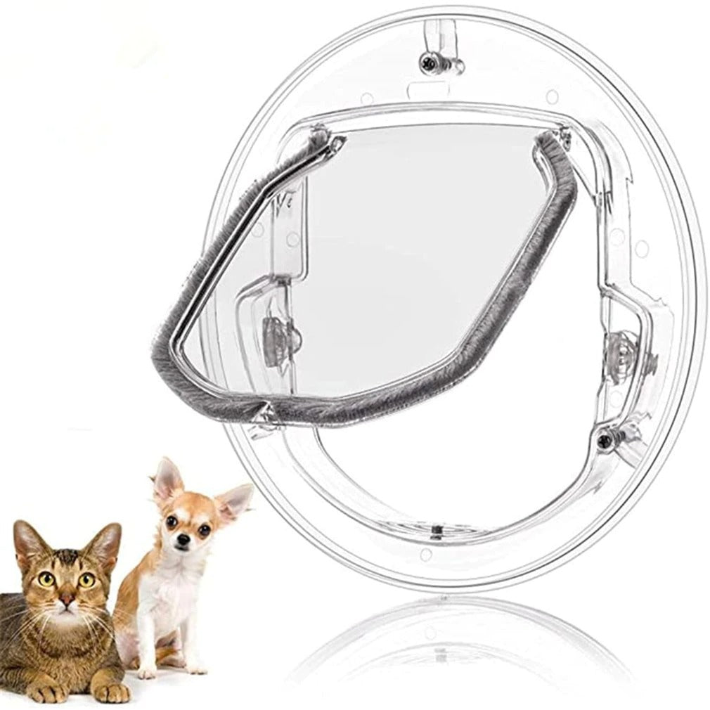 Transparente Katzenklappe mit robustem Rahmen, ideal für Haustiere wie Katzen und kleine Hunde. Perfekt für Haustür oder Fensterinstallation.