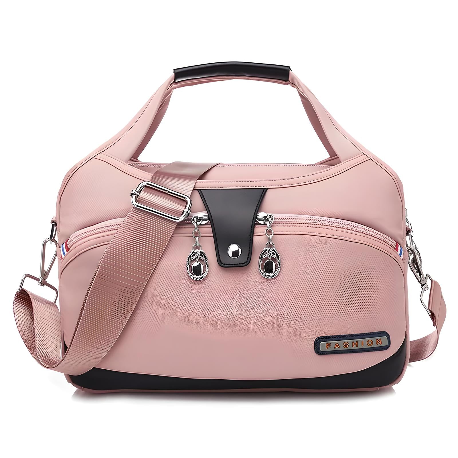 Rosa Damenhandtasche, Nylon, mit Schulterriemen, modisch, geräumig, Reißverschluss, elegant.