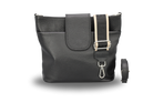 Schwarze Lederhandtasche mit verstellbarem Schultergurt, elegantem Design und robustem Verschluss. Perfekt für Damenmode und Accessoires.