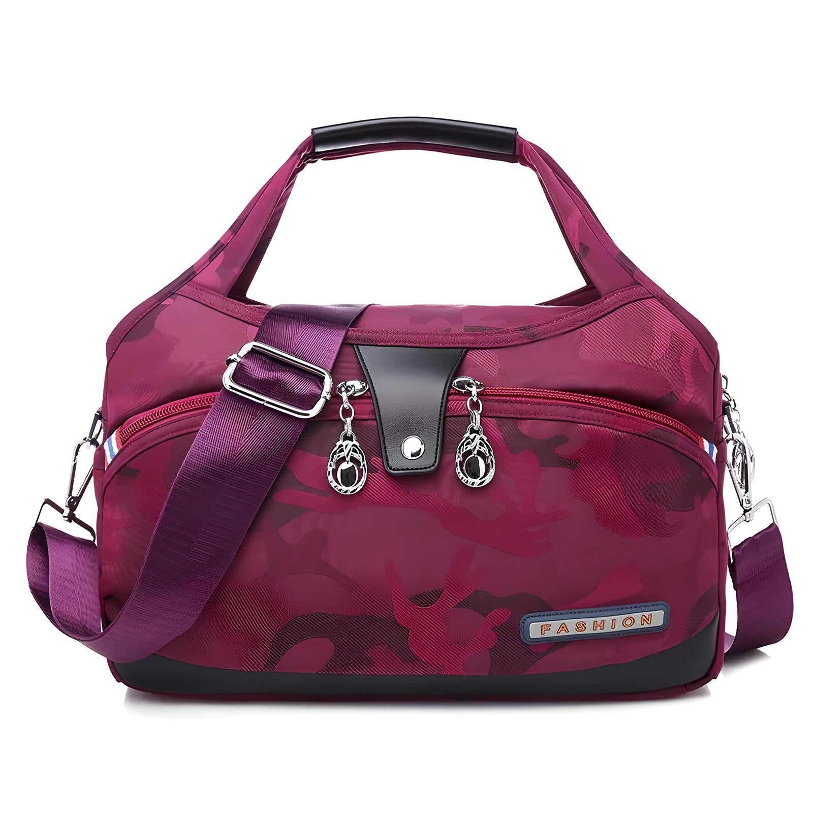 Damenhandtasche aus rotem Nylon mit Schulterriemen, modisches Design, Reißverschlusstasche.