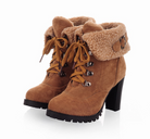 Damen-Winterstiefel mit Absatz, braun, gefüttert, Schnürung, rutschfeste Sohle. Perfekt für kalte Tage. Modische und warme Stiefeletten.