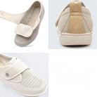 Bequemer orthopädischer Schuh für Damen, beige, atmungsaktiv, mit Klettverschluss, ideal für empfindliche Füße und ganztägigen Komfort.