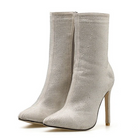 Damen Stiefeletten mit hohem Absatz, silberne Netzoptik, elegantes Design, ideal für Partys und besondere Anlässe, modische High Heels.
