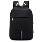 Schwarzer Laptop-Rucksack, diebstahlsicher, wasserabweisend, mit USB-Anschluss, Unisex.