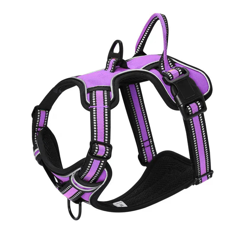 Lila Hundegeschirr, verstellbar, reflektierend, strapazierfähig, für sicheres Hundetraining.