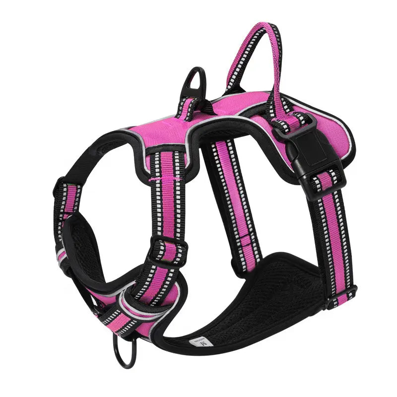 Rosa Hundegeschirr, reflektierend, verstellbar, strapazierfähig, für sicheres Hundetraining.