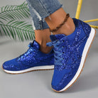 Blaue Glitzer-Sneaker für Damen, modisch und bequem, ideal für Freizeit und Sport. Perfekt kombinierbar mit Jeans und lässiger Kleidung.