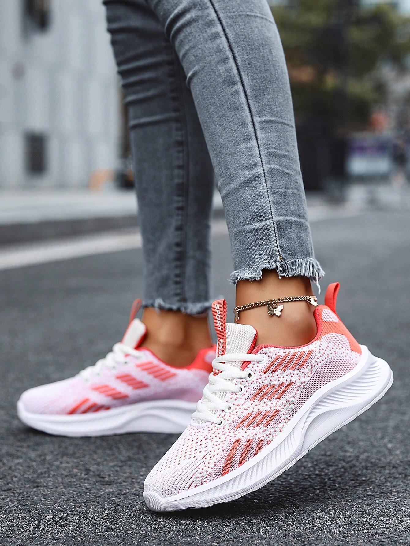 Damen Sneaker rosa-weiß, atmungsaktiv, sportlich, Straßenmode, lässig, modisch, bequem.