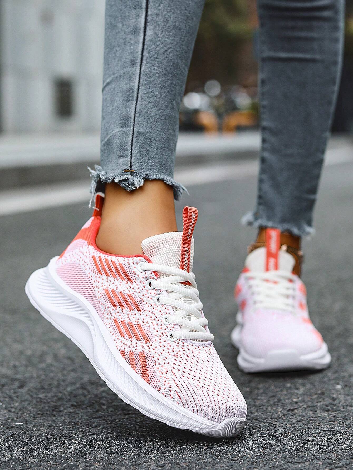 Damen Sneaker rosa-weiß, atmungsaktiv, sportlich, Straßenlauf, modisch, bequem, Freizeit.