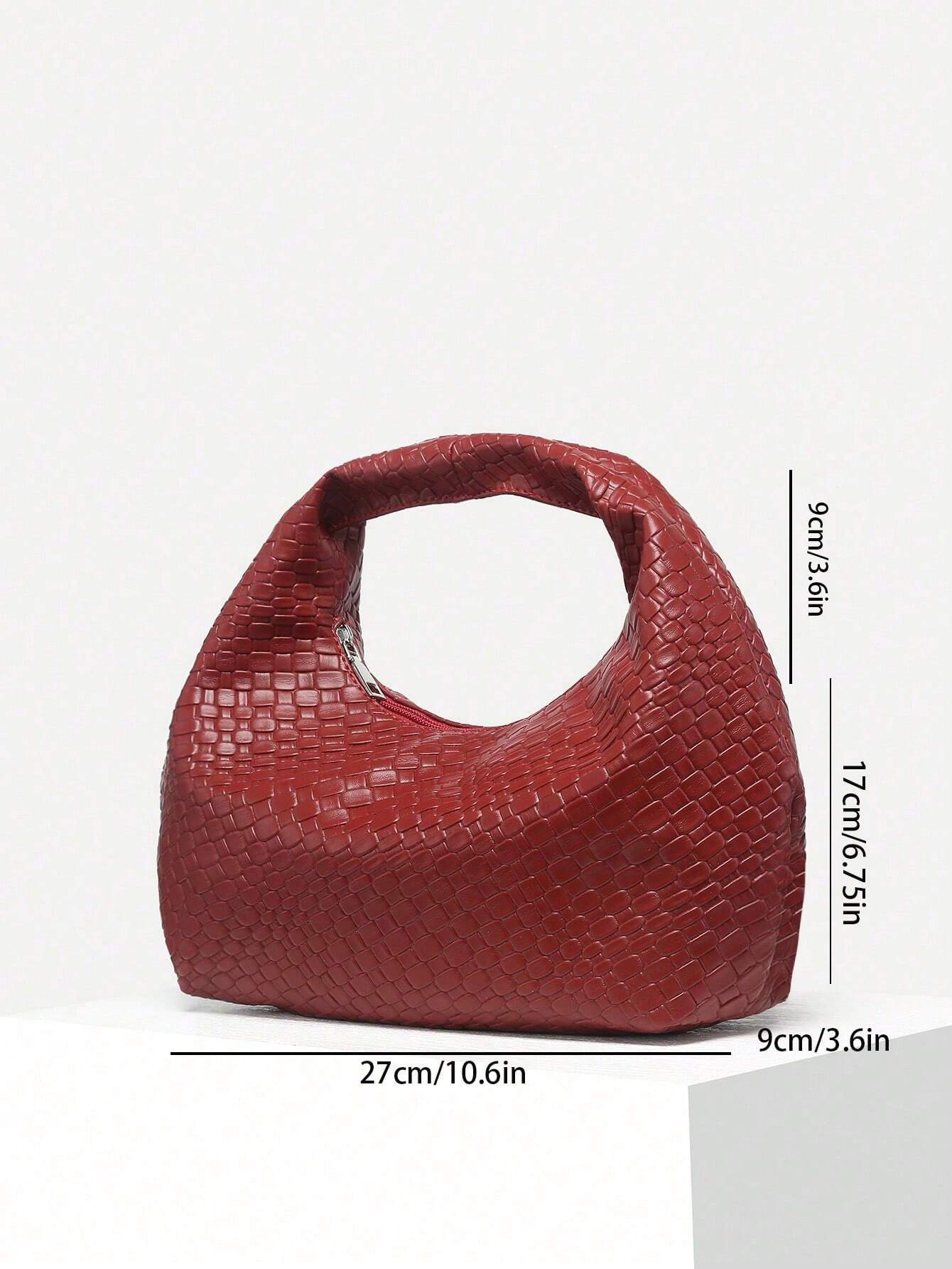 Rote Damenhandtasche aus Leder mit gewebtem Muster, modisch, elegant, 27cm breit.